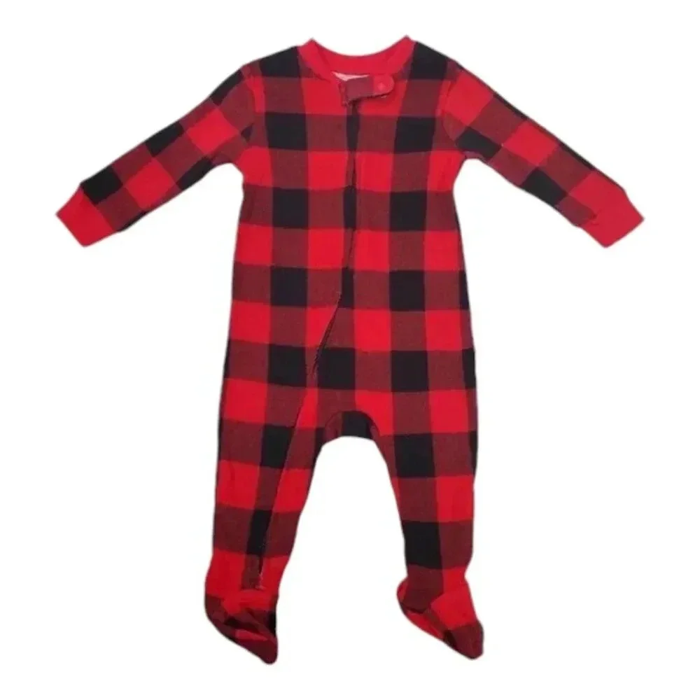 3-6 Month Baby Infant Red Buffalo Plaid Footed Onesie Christmas Holiday Winter